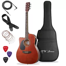 Thinline Cutaway Acoustic-Electric Guitar, Left Handed with Gig Bag - Brown