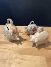 Vintage Set Of 3 - 1930s Handmade Hand Painted Ceramic Piggy Banks 3 Bank Set