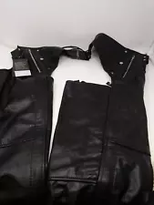 Black Motorcycle Leather Chaps for Men Women Riding with Zip Out Liner, Cowboy