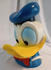 1970s Walt Disney Donald Duck 10" Large Head Plastic Piggy Coin Bank w/ Stopper