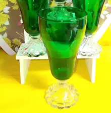 ANCHOR HOCKING Mid Century Modern 3 GREEN BURPLE Boopie GLASSES GOBLET 6 3/4