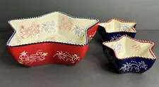 Temptations Floral Lace Fireworks 2 Star Bowls 8 oz & 1 Star Bowl 2 Qt Patriotic