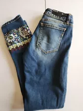 Womens Miss Me Ankle Skinny Stretch Embroidered Floral Leg Jeans 26 NWT