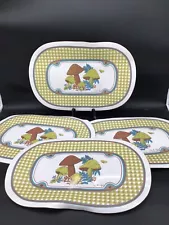 Set of 4 Vintage Vinyl Mushroom Placemats Signed Carla De Volpe 1970's