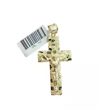 10k Yellow Gold Nugget Jesus Cross Charm Pendant 2'' inches Real 10kt SALE Chain