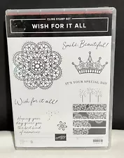 Stampin Up WISH FOR IT ALL Birthday Cake Crown Queen Party Rubber Stamps AS IS**