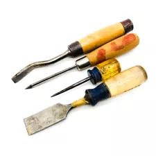 New Listing4 Pcs Craftsman 41027, Disston USA Scratch Awl and Chisels, Woodworking