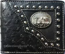 Mens Wallet Western Bifold Style W012-33 Praying Cowboy Ostrich Black