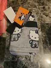 Set Of 2 Sanrio Hello Kitty Skeleton Halloween Hand Towels Printed Gray