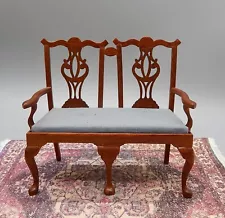 Vtg Chippendale Double Chair Settee Artisan Dollhouse Miniature 1:12