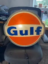 Vintage Dealer 20” Large Gulf Oil Dog Ear Light Up Sign E-6542 1981