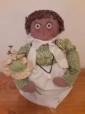 New ListingPrimitive Folk Art Cloth Doll. 16" Shelf Sitter Doll. Garden Flower Theme