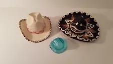 Lot of 3 Miniature Sombrero and Cowboy Hats