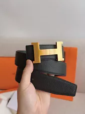 Hermès For New Double-sided Men's Leather Belt Black gold buckle 38/100