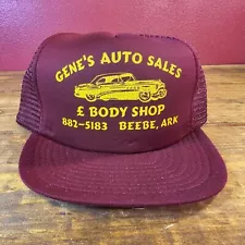 Vintage Snapback Trucker Hat Cap Gene's Auto Sales Body Shop Arkansas