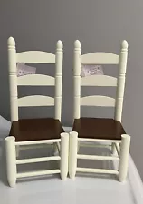 Set of 2 wood ladder-back chairs for 18” dolls, made by Queen’s Treasure.