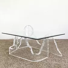 Postmodern Sculpted Lucite Glass Top Coffee Table