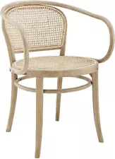 Modway Oliana Wood Dining Chair with Cane Rattan, Gray Chair, Grey