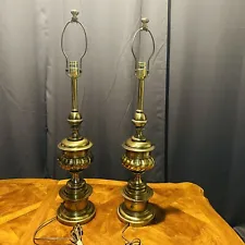 Hollywood Regency Brass Table Lamp 33in H USA Made Vintage 2 Pieces Stiffel Pair