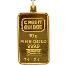 Credit Suisse 10 Grams Gold Bar Ingot 14K Yellow Gold Pendant