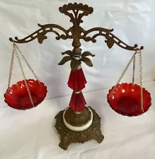 VTG Art Deco Ruby Scales Of Justice With Marble Base Hollywood Regency