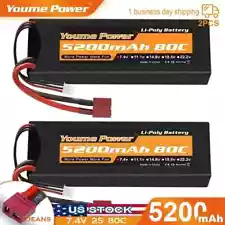 2pcs Youme 7.4V 2S 5200mAh LiPo Battery Deans Hardcase for RC Racing Truck Buggy