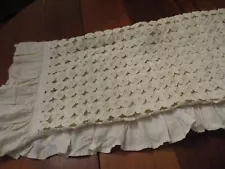 Antique/Vintage ivory hand sewn yo yo quilt coverlet for crib 33 x 50" w ruffle