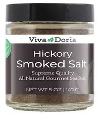 Viva Doria Hickory Smoked Sea Salt, Hickorywood Salt, Fine Grain, 5 oz Glass Jar