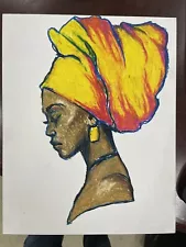 Original Art Oil Pastel On Paper Board Female African Portrait Home Decor