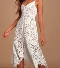 Lulus One Wish White Lace Midi Dress Size M