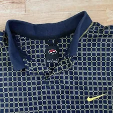 VTG 97’s Nike Golf Polo Mens L Blue Yellow Tiger Woods Yin-Yang / Slam Logo Grid