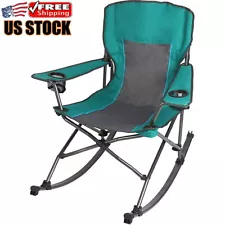 Foldable Camping Rocking Chair Comfort Green 300 Lbs Capacity Steel Frame Adult