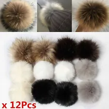 12Pcs DIY Fluffy Rabbit Fox Faux Fur Pompom Fur Pom Poms Ball For Hat Keychain
