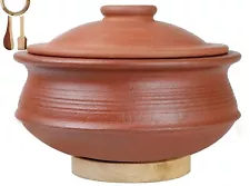 Handmade Clay Biryani Handi Pot for Cooking and Serving with Lid 4 Liter Red