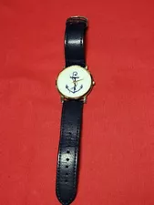 Nautical Theme wrist watch faux leather band stainless steel back--SHIPS FREE!