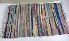 Vtg Hand Woven Rag Rug Primitive Cottagecore Boho Early American 12” x 19 Cotton