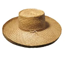 Vintage Hawaiian Lauhala Hat 22" 4 inch wide brim