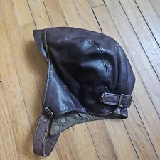 Schott Bros NYC Aviator Helmet Brown Leather Motorcycle Hat Steampunk Medium