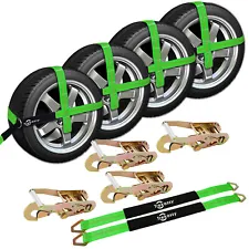 4 Pack Car Tie Down Straps for Trailers Car Hauler Tire Straps & 2 Axle Straps