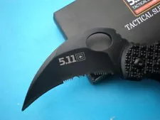 eagle claw conbat karambit black serrated blade finger hole self defence knife