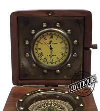 Vintage Victorian Style Clock & Compass, Metronome in Wooden Vintage Desk/T