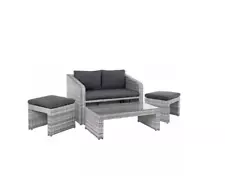 Grey Rattan Garden Sofa Set - Patio Furniture with Coffee Table & Stools