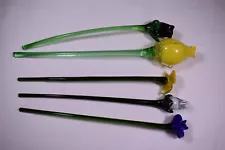 Bouquets Long Stem Multicolor Decorative Hand Blown Art Glass 5 Flowers READ