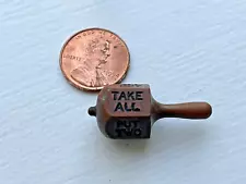 BRASS PUT AND TAKE TEETOTUM DREIDEL SIX SIDED GAMBLING SPINNING TOP SPINNER