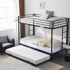 Bunk Beds Frame Twin Over Twin Metal Ladder With Twin Trundle Bed Dorm Bedroom