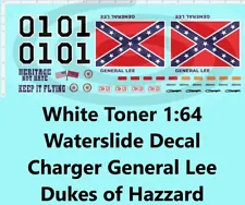 White Toner 1:64 Waterslide Decal for Charger General Lee Dukes of Hazzard