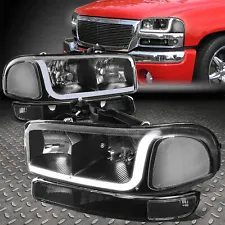 For 99-07 GMC Sierra 1500 2500 3500 LED DRL Black/Clear Headlights+Bumper Lamps (For: 2006 GMC)