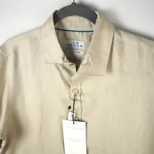 NEW Ike Behar Pure Linen Travel Luxe Shirt Mens M Beige Short Sleeve With Tags