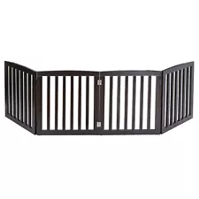 Wooden Dog Gate Freestanding 4 Panel 24" Pet Gate Foldable Dog Fence for Stairs