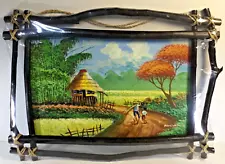 Philippines Painting On Wood With 3D Bamboo House, Branch and Twine Frame